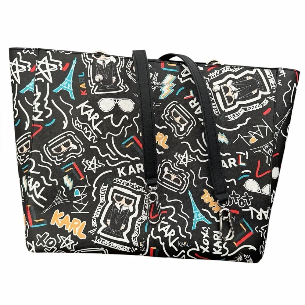 Karl Lagerfeld Paris Adele Black Multicolor Tote Bag - Picture 2 of 10